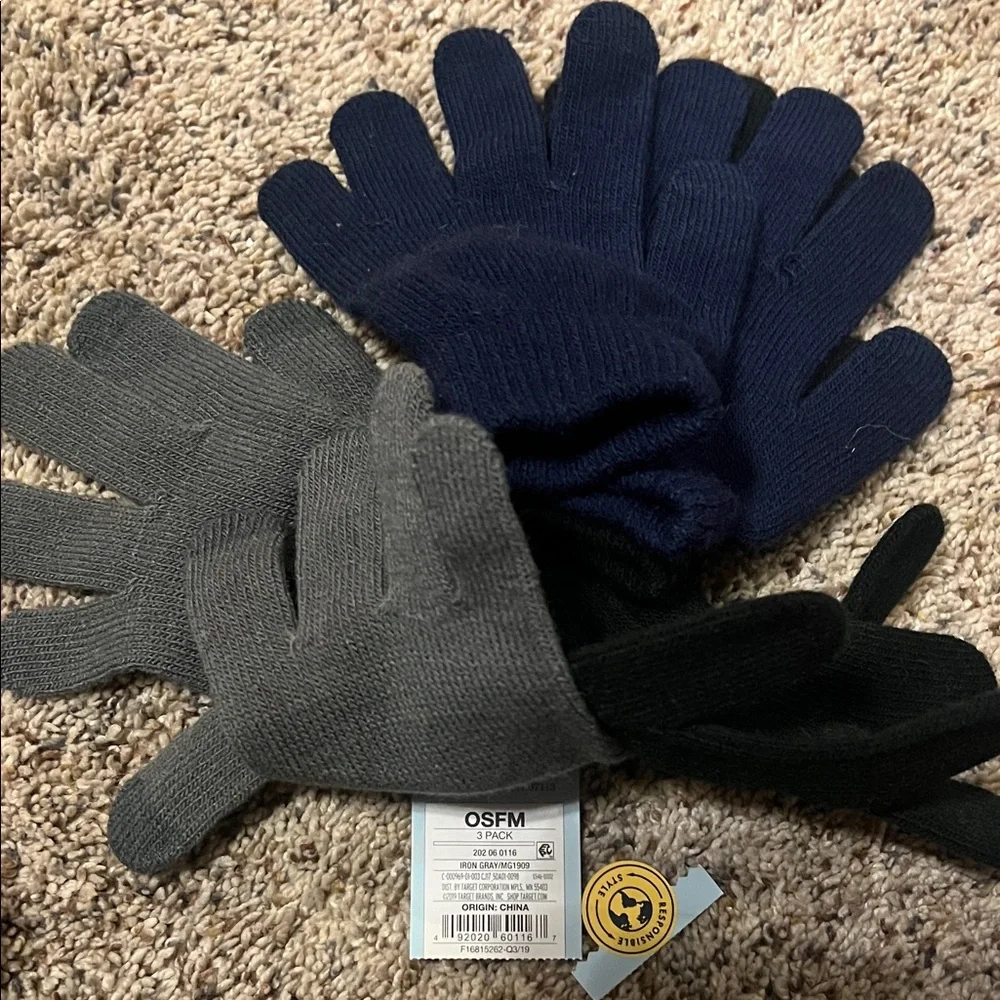 Cat & Jack Navy, Gray, and Black Knit Gloves Set. NWT.
